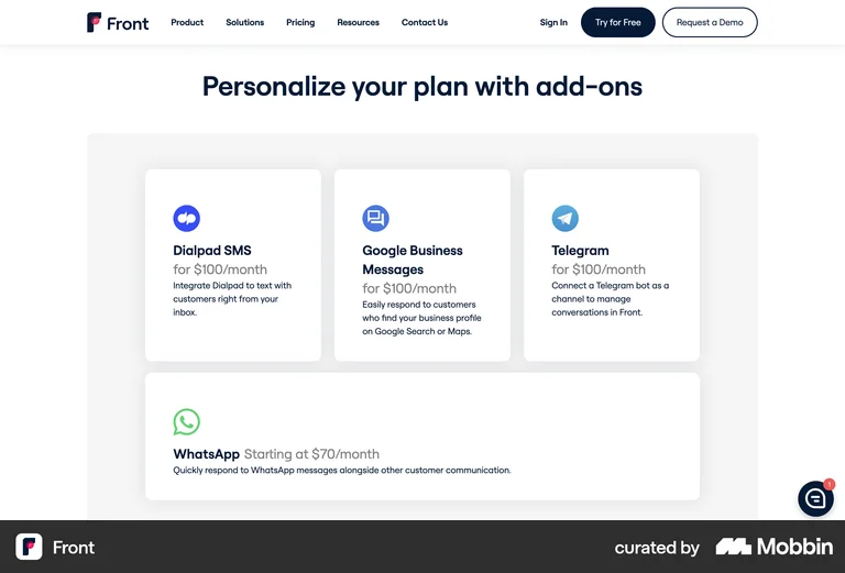 Front personalize your plan with add-ons, one card per add-on
